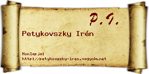 Petykovszky Irén névjegykártya
